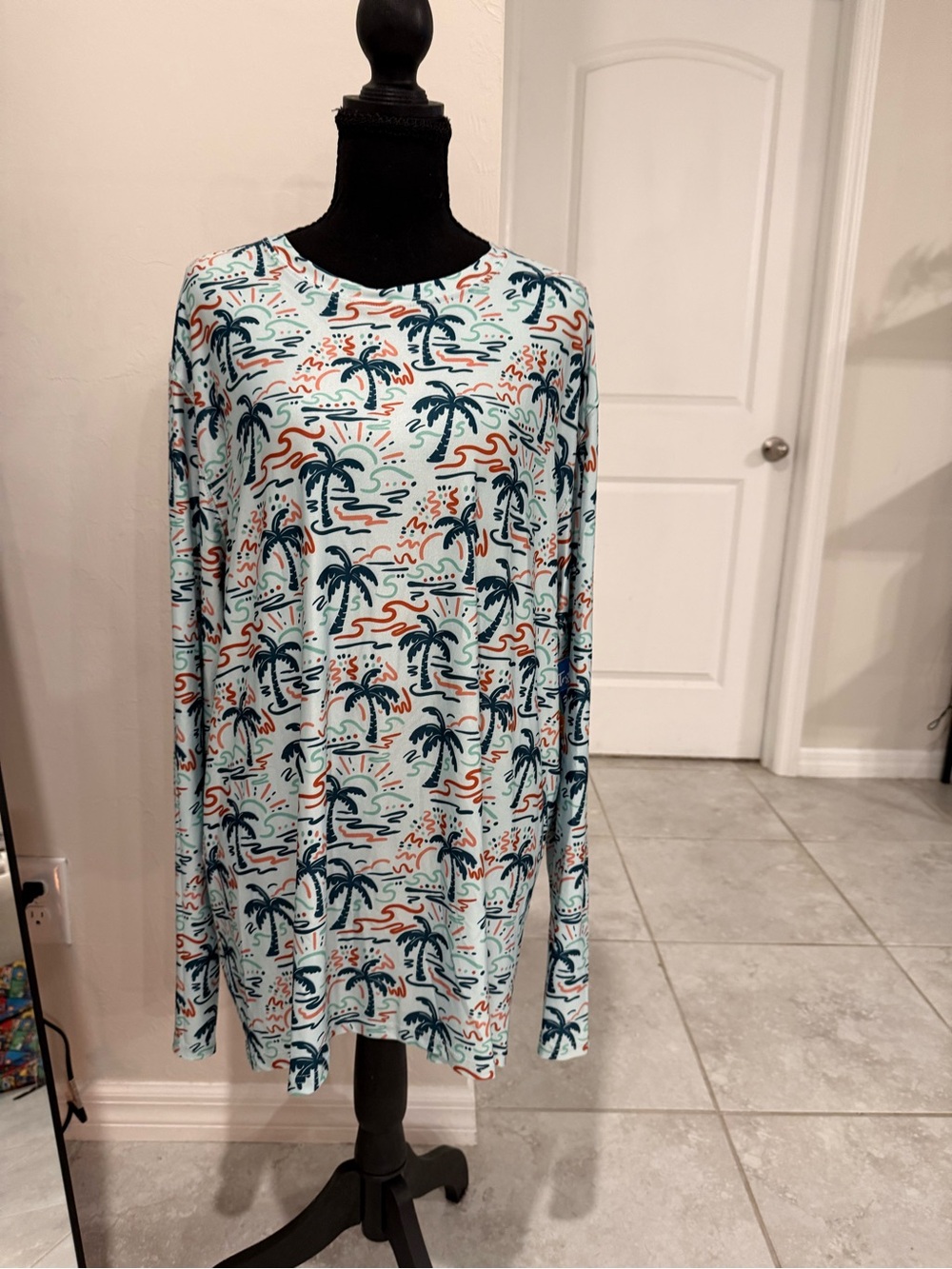 Men's Light Blue Palm-Print Long Sleeve Shirt - Tropical Casual